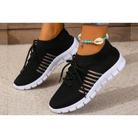 UK6 / BLACK: A Women's Lightweight Knitted Lace-Up Shoes | Wowcher