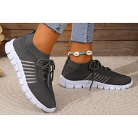 UK8 / DARK GREY: A Women's Lightweight Knitted Lace-Up Shoes | Wowcher