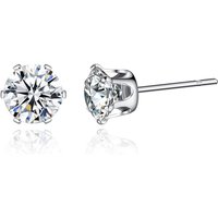 Hypoallergenic Silver Crystal Stud Earrings - Fine Cut, Rhodium-Plated, 6mm, Classic Studs | Wowcher