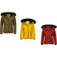 Khaki Quilted Fur Collar Hooded Parka Jacket - Women's Longline Thermal Coat, Windproof, Removable Faux Fur | Wowcher