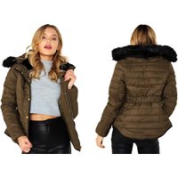 Unisex UK10 / KHAKI: A Quilted Fur Collar Hooded Parka | Wowcher
