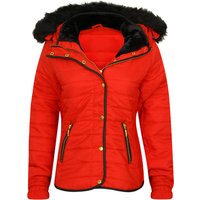 Unisex UK8 / RED: A Quilted Fur Collar Hooded Parka | Wowcher
