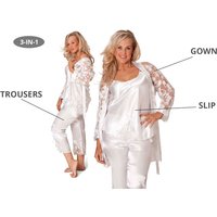 Unisex 3-Piece Camisole, Pyjamas, & Lace Jacket Satin Nightsuit Set, Size 26-28, Cream | Wowcher