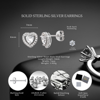 Sterling Silver Heart Stud Earrings - Hypoallergenic, Rhodium-Plated, Dazzling Cubic Zirconia | Wowcher