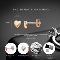 S925 Sterling Silver Rose Gold Heart Stud Earrings - Hypoallergenic Mini Studs for Sensitive Ears, Polished Finish | Wowcher
