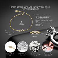 Sterling Silver Infinity Bracelet - Adjustable 14K Gold Plated Charm Bangle with Cubic Zirconia | Wowcher