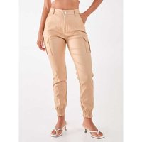 Women's Black Pink Lightweight PU Cuffed Cargo Trousers - Contemporary Summer Utility for All Genders | Wowcher