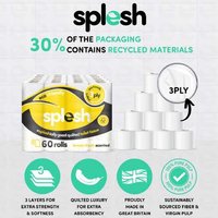 Splesh Quilted Luxury 3-Ply Toilet Tissue - Eco-Friendly, Extra Soft, Bulk 60 Rolls, Aloe Vera Scented Bathroom Tissue | Wowcher