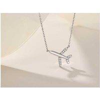 Elegant 18K Gold & Sterling Silver Airplane Pendant Necklace - Adjustable Chain, 5A Zircon Stones, Statement Jewellery | Wowcher