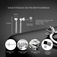 S925 Sterling Silver Heart Tassel Dangle Earrings - Hypoallergenic Studs, Lightweight, Polished Finish | Wowcher