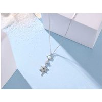 Luxury Silver-Tone Adjustable Star Pendant Necklace with 5MM Synthetic Opal & 5A Zircon Stones - Statement Jewellery | Wowcher
