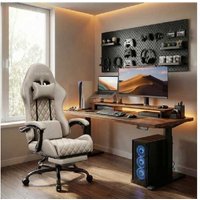 EcoFurnix Gaming & Office Chair with Massage Lumbar Support - Ergonomic Beige Suede | Wowcher