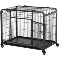 Heavy-Duty Metal Dog Crate with Locking Door & Wheels - Secure Kennel for Medium Breeds (94x58x69.5cm) | Wowcher