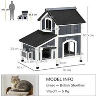 Outdoor Wooden Cat House - Grey - Weatherproof Shelter, Planter Box, Multi-Entrances, Fir Wood | Wowcher