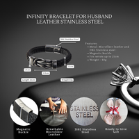 Men's Infinity Leather Bracelet - Microfibre, 316L Stainless Steel, Magnetic Clasp, Gift for Husband | Wowcher
