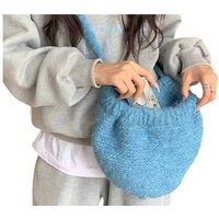 Unisex Blue 2-in-1 Knitted Acrylic Balaclava Hat & Crossbody Bag - Unisex Winter Accessory, Adjustable Fit | Wowcher