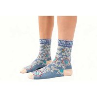 Black Women's Cotton Crew Socks - Retro Floral, Breathable, 4-Pair Multi-Pack | Wowcher