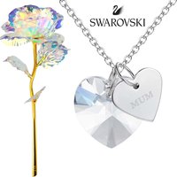 Unisex Black Mother's Day Gift Bundle with Swarovski Necklace, Cushion & Everlasting Rose | Wowcher