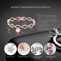 Rose Gold Infinity Sister Bracelet - Adjustable, Crystal Charm, Gift-Ready Bangle | Wowcher