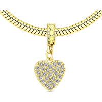 Gold & Rhodium Plated Charm Bracelet - Heart, Moon & Horseshoe, 19cm - Crystal-Set Bangle by Diamond Style London | Wowcher