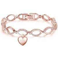 Rose Gold Plated Crystal Infinity Bracelet - Adjustable, Personalised Gift, 18.5cm, Stackable Charm Bangle | Wowcher