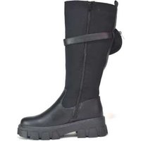 Black Women's Faux Leather High Knee Boots with Side Pocket - Casual Fashion Footwear | Wowcher