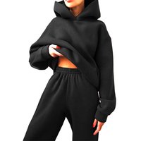 Black Women's Lightweight Solid Hoodie Lounge Set - Breathable Athleisure, 4 Colours, UK6-14 | Wowcher
