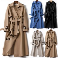 Black Women's Longline Lightweight Trench Coat - Slim Fit, Classic Lapel, Belted, All-Season Outerwear | Wowcher