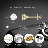 9ct Gold Hypoallergenic Cubic Zirconia Stud Earrings 4mm - Hallmarked, Everyday Elegance | Wowcher