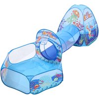 3-in-1 Kids Pop Up Play Tent Set with Tunnel & Ball Pit - Blue | Wowcher