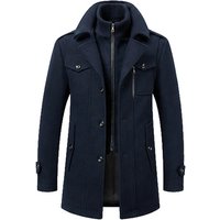 Men's Mid-Length Wool Blend Winter Coat with Double Collar - Versatile Smart-Casual Outerwear | Wowcher