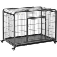 Heavy-Duty Foldable Dog Crate Cage with Wheels & Removable Tray - Large Breed Safe Kennel, Portable Metal Playpen | Wowcher