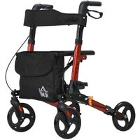 PRICE DROP! Ergonomic Back Support 4-Wheel Rollator Walker - Adjustable Height, Orthopaedic Aluminium Frame, Unisex, Red | Wowcher