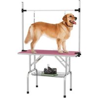 Adjustable Heavy-Duty Dog Grooming Table - Non-Slip, Large Breed Friendly, Pink Top, 42" | Wowcher