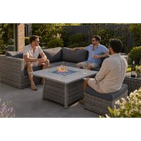 Vancouver 6 Seater Rattan Sofa Set with Fire Pit and Ottoman Table | Wowcher