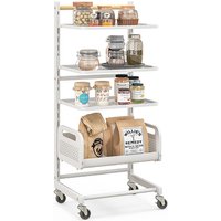4-Tier Rolling Utility Cart with Mesh Basket & Adjustable Shelves | Wowcher