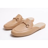 khaki/UK3.5: Chic French Style Slip-On Mule Loafers with Metal Details for Women | Wowcher