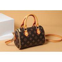 Unisex Brown: Stylish Printed Mini Cylinder Handbag with Versatile Carry Options | Wowcher