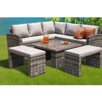 Grey Rattan 9-Seater Corner Garden Sofa Rising Table Set and 2 Benches | Wowcher