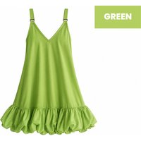 Women's Green - M: Pleated Ruffle Strap A-Line Mini Dress | Wowcher