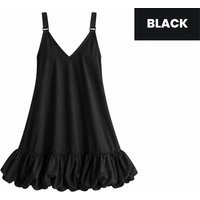 Women's Black - 3XL: Pleated Ruffle Strap A-Line Mini Dress | Wowcher