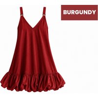 Women's Burgundy - XL: Pleated Ruffle Strap A-Line Mini Dress | Wowcher