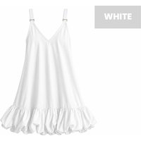 Women's White - M: Pleated Ruffle Strap A-Line Mini Dress | Wowcher