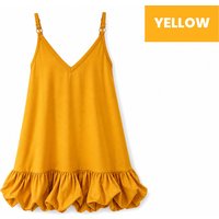 Women's Yellow - M: Pleated Ruffle Strap A-Line Mini Dress | Wowcher