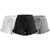 Gray/L: High Waisted Ruffle Hem Summer Lounge Shorts for Women, Relaxed Fit | Wowcher