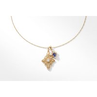 Japanese Style Hollow Leaf Pendant Necklace with Blue Diamond | Wowcher