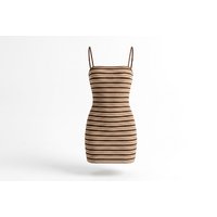 Women's L - Striped Ribbed Knit Spaghetti Strap Mini Dress | Wowcher