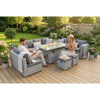 Luxury Weather-Resistant PE Rattan 8-Seater Garden Sofa Set with Fire Pit Table - Modern Outdoor Lounge Set | Wowcher