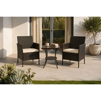 3 Piece Garden Furniture Set with Cushions and Side Table - Black or Grey | Wowcher