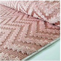 Dusky Pink Chevron Zig Zag Outdoor Rug - Recyclable Polypropylene, Flat Woven, Modern Scandi Style | Wowcher